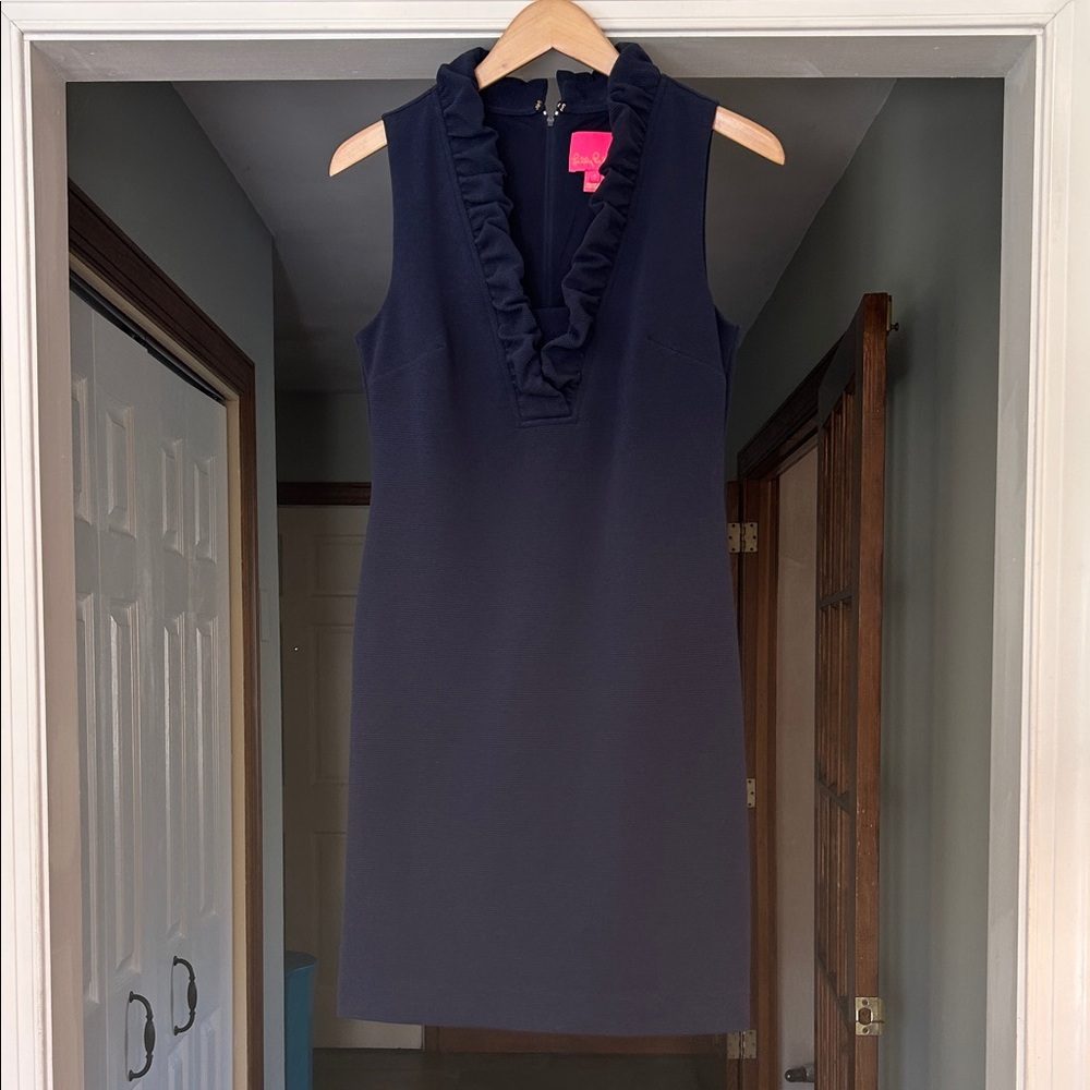 Lilly Pulitzer Classic Staple Sleeveless V-neck Ruffle Mini Dress Size S Navy